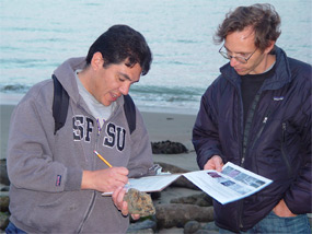 Students make rock observations at Crissy Riprap.