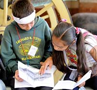 Students looking at fort map