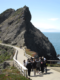 Students walking down the Point Bonita Trail during a Rocks on the Move program.