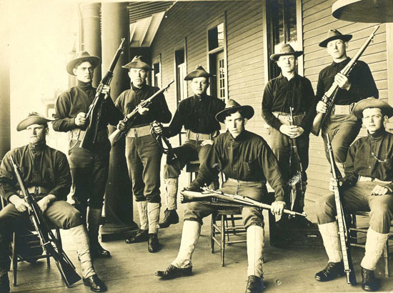 Fort Barry soldiers on barracks front porch