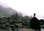 Foggy day with cairns