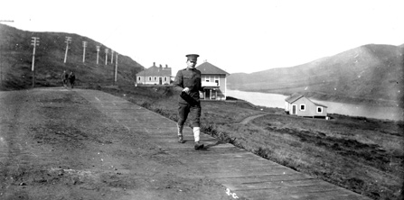 image of soldier walking along Fort Barry road