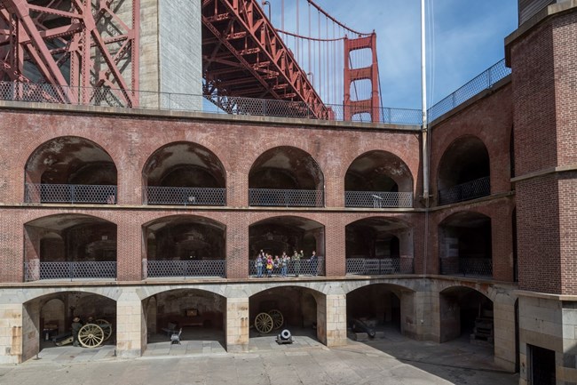 Fort Point Arches, Students, and the Golden Gate Bridge