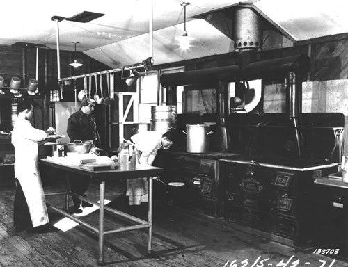 photo of Army cooks working in a World War II kitchen