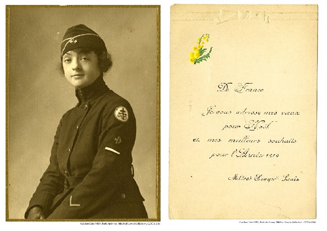 GOGA-1766 Mildred Lewis Collection Photograph Lewis in uniform and card