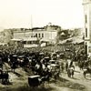 1862 Union demonstration in San Francisco with crowds and horse drawn carriages; photo courtesy of SFPL