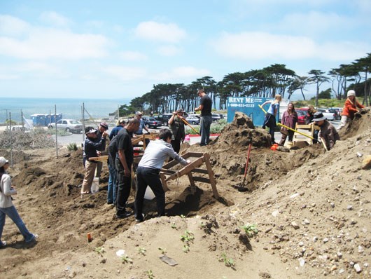 volunteers working on archeology site
