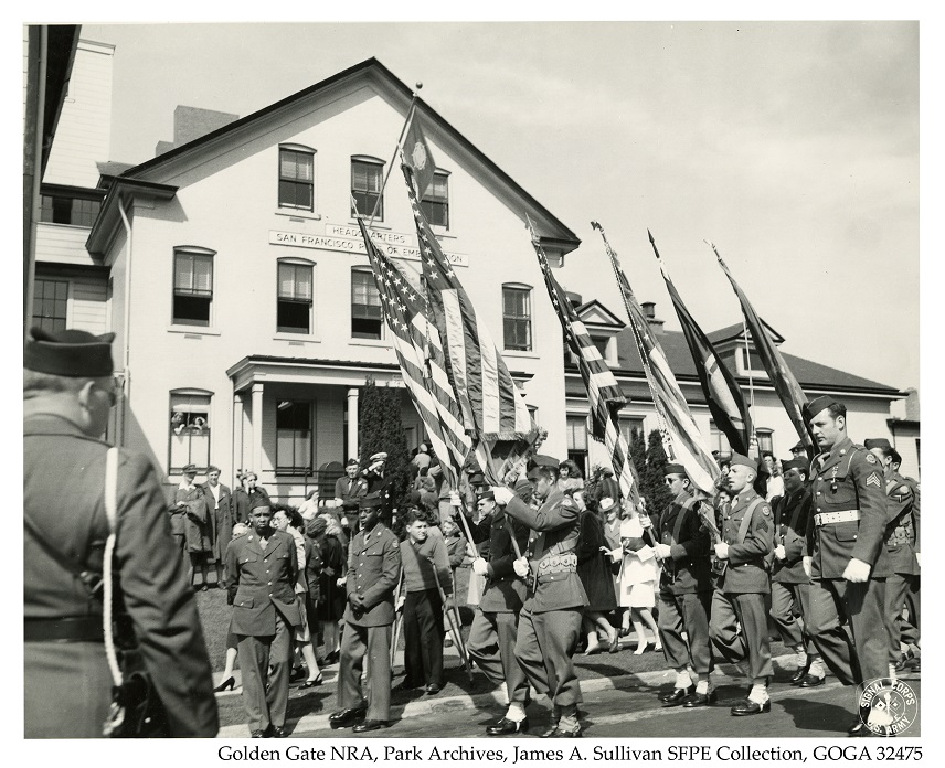 Soldeirs marching at Fort Mason 1945
