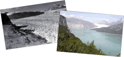 Muir Glacier, 1941 (left) and 2004 (right) Glacier Bay National Park & Preserve