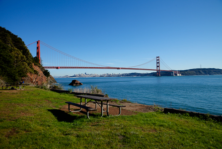 Kiby Cove facing east with panoramic view of San Francisco & Bay