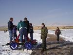 Visitors operating handcar