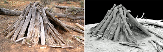 Sweat lodge (left) with 3D digital image (right) created by laser scanning.