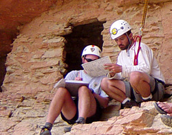 Archeologists conducting architectural condition assessment.