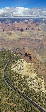 Aerial view from Hermit Road near Maricopa Point on the S Rim of the Grand Canyon looking northeast.