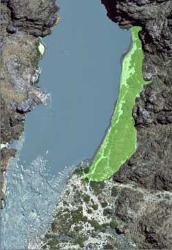 aerial photo of granite camp. area to be treated is highlighted in green.