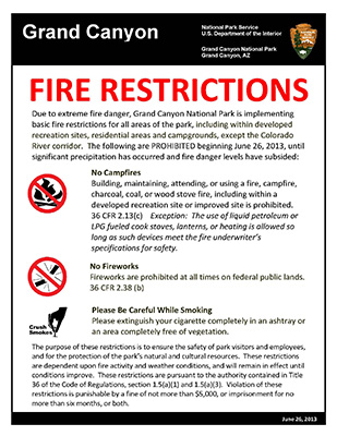 Grand Canyon National Park to Implement Fire Restrictions - poster
