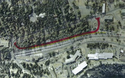 Aerial photo of project area/NPS
Red line indicates future location of one-way access road.