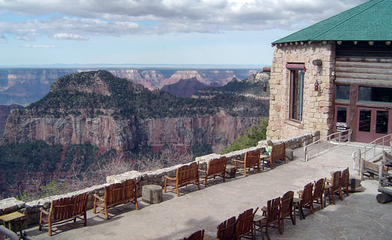 View from the veranda of the Grand Canyon Lodge on the North Rim.
