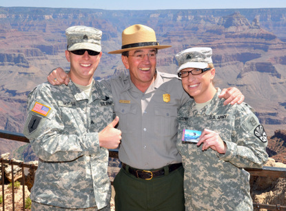 Superintendent with Sergeants Morse and Lozier after issuing their American the Beautiful Passes for Military.