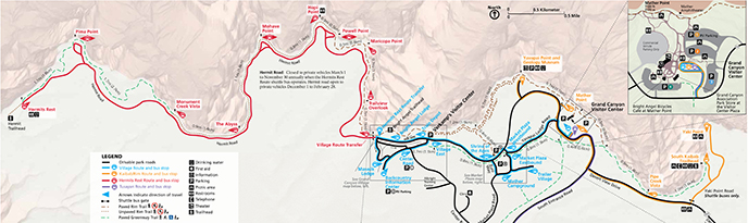 Detail of South Rim Summer Guide "Getting Around" map.