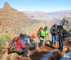 Hikers taking a break on Bright Angel Trail
