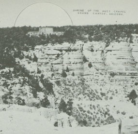 shows proposed placement of Shrine on the rim of the canyon