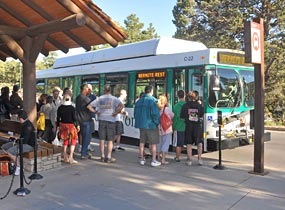 Hermit Road transfer station - passengers boarding shuttle bus