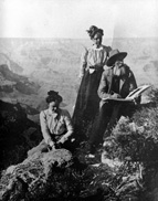 Thomas Moran sketching at the South Rim of Grand Canyon National Park with his daughters; Circa 1905