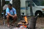 a campfire in the Greenbelt Park Campground