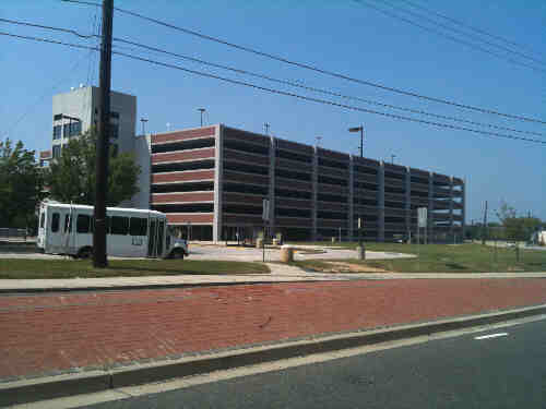 a picture of the College Park Metro six story parking garage