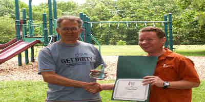 Greenbelt VIP Mal Fordham being presented with the National Volunteer of the Year by the American Hiking Society.
