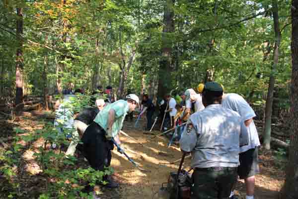 Volunteers from the Maryland Geocaching Society on a Trail improvement project
