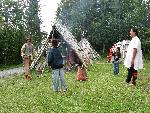 Visitors enjoy playing games in the Ojibwe Village