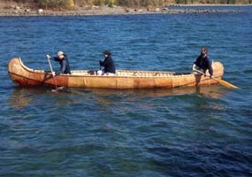 A North canoe in Lake Superior on Grand Portage Bay.