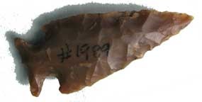 Notched translucent buff colored silica projectile point.