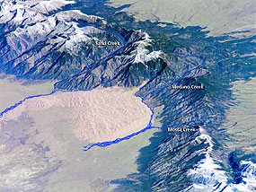Diagram showing creek flow around the dunefield