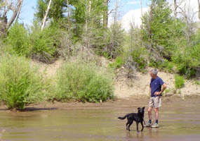 hiker with dog