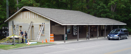 Repair crew working on the Cades Cove Campground ranger station.