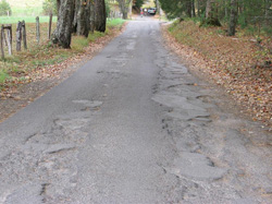 Deteriorated pavement along Cades Cove Loop Road.