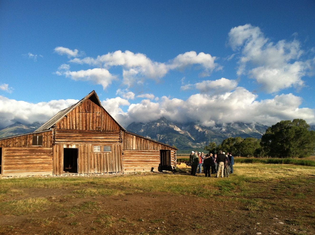 Volunteers gather at the historic T.A. Moulton Barn in Grand Teton National Park