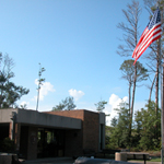 Flag flying in front of the Fort Barrancas Visitor Center.