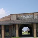 Sally port entrance to the Fort Pickens Visitor Center and Bookstore.
