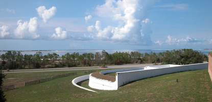A view of the white-washed Water Battery overlooking Pensacola Bay.