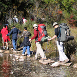 Visitors enjoy a guided hike with a park ranger.