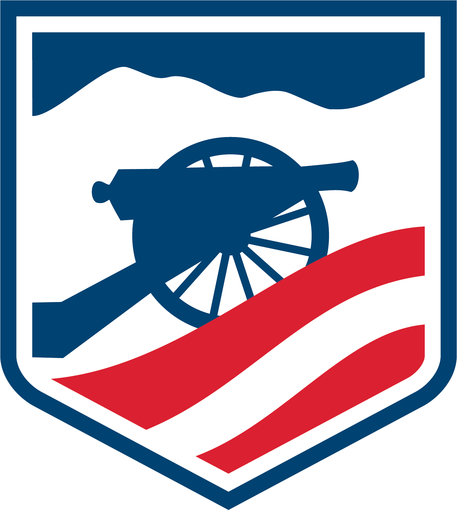 logo with a cannon on a field of red and white stripes against a white and blue background