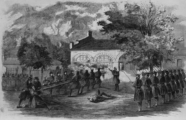 sketch of US Marines storming the fire engine house, from 1859