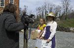 students stop to talk about their filming day