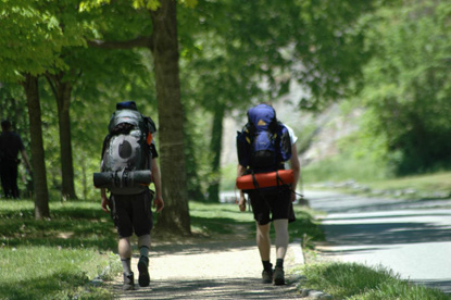 Hikers head down Shenandoah Street.
