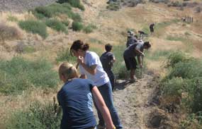 Volunteers working on the trail