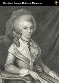 Eliza Hamilton black and white painted portrait, with the header Hamilton Grange National Memorial